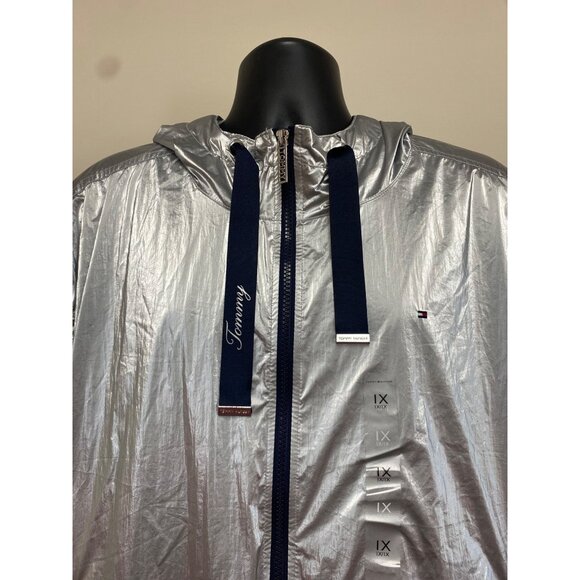Tommy Hilfiger Women's Silver Zipper Hooded Metallic Windbreaker Plus Size 1X NW - Picture 2 of 5